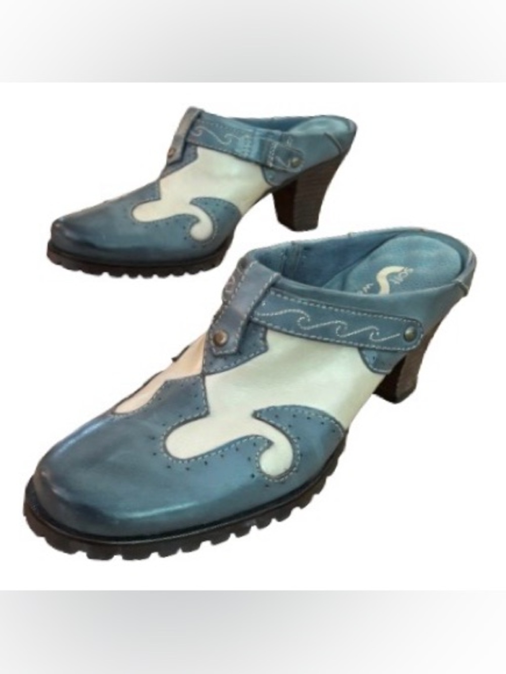 SoftWalk blu & crm western mule clogs w waffle sole WM 9N coastal Cowgirl